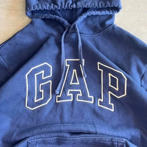 Gap Arch Logo Hoodie Navy Blue Fleece Pullover Sweatshirt Size L - Picture 3 of 6